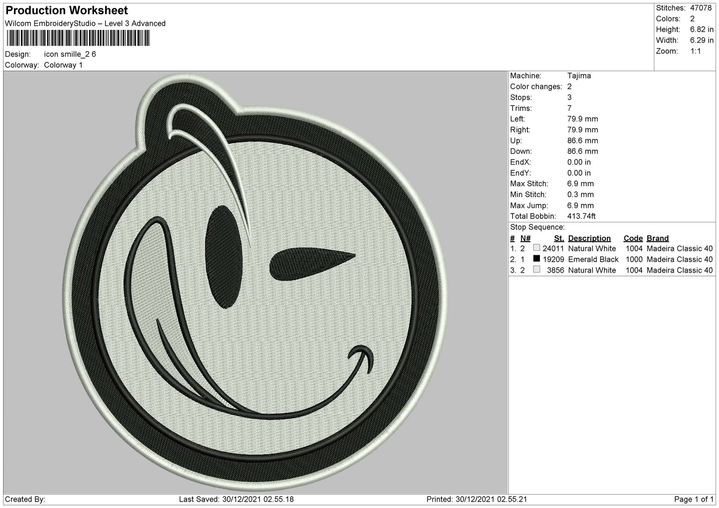 Icon Smile 02 Embroidery File 4 size