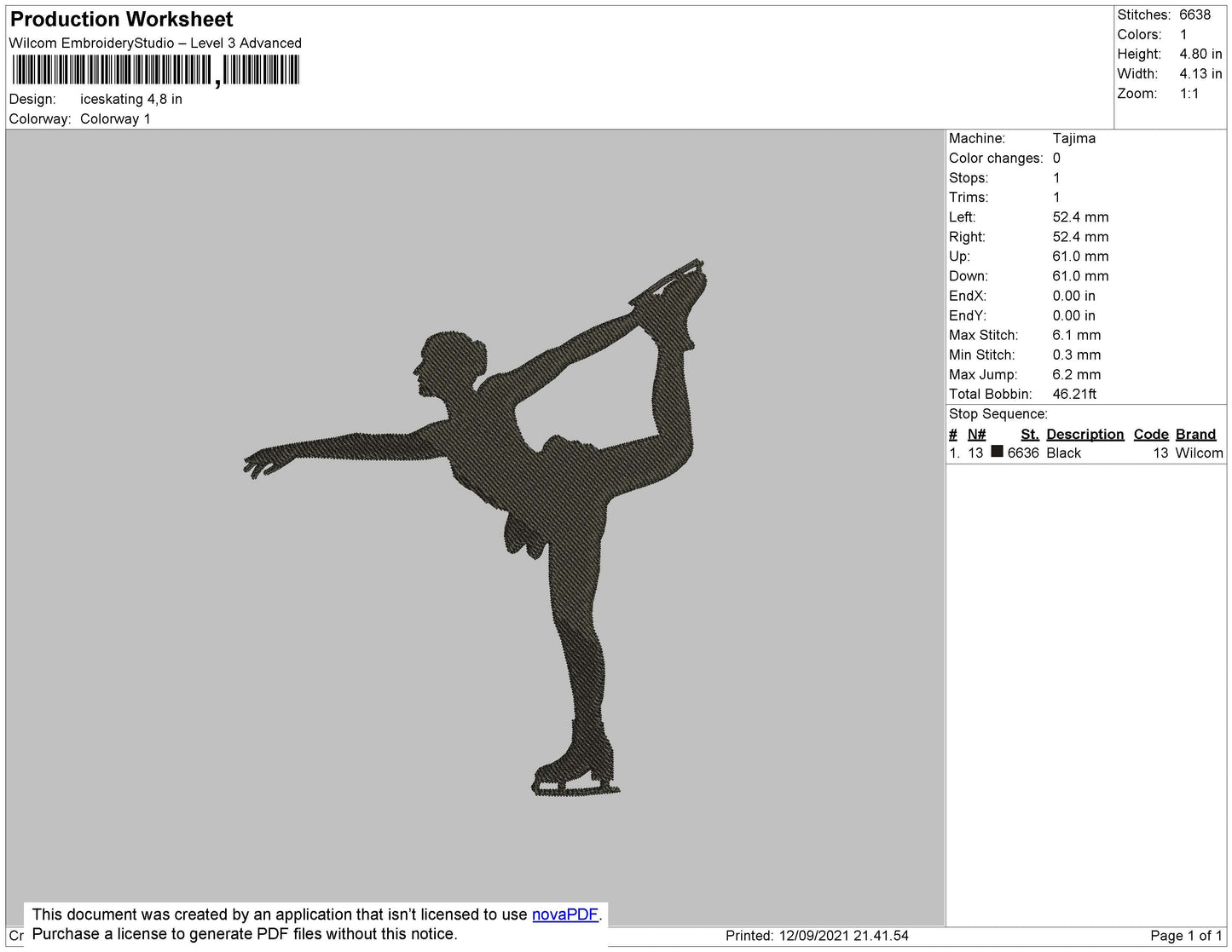 Ice Skating Embroidery File 4 size