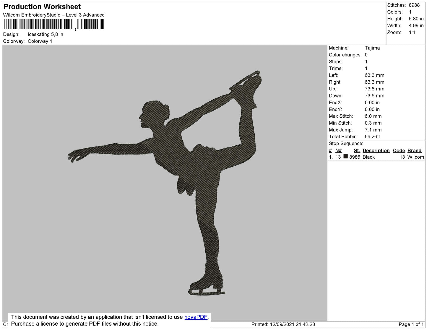 Ice Skating Embroidery File 4 size