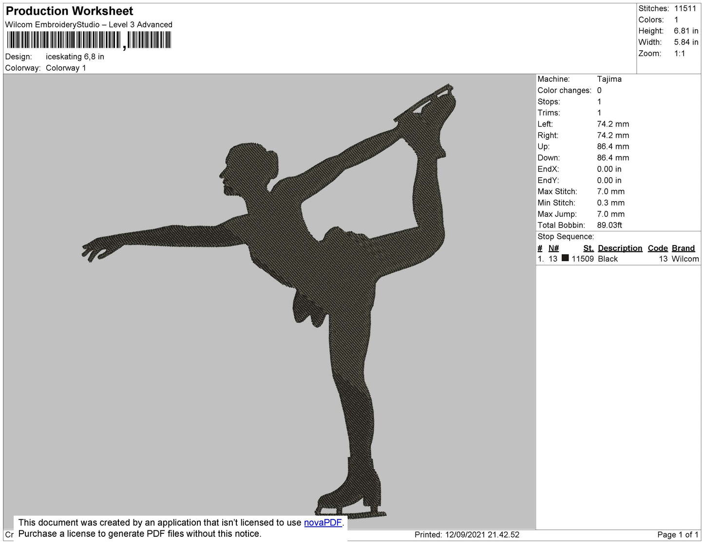 Ice Skating Embroidery File 4 size