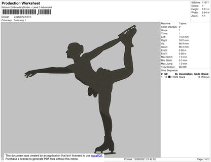 Ice Skating Embroidery File 4 size