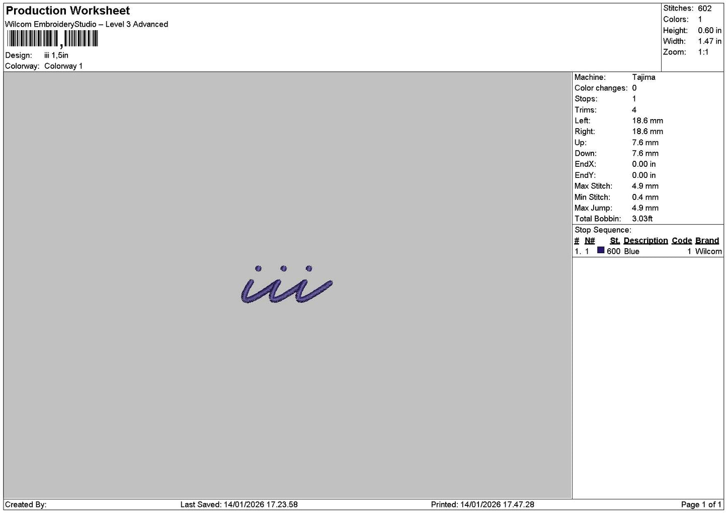 Iii Text Embroider File 6 sizes