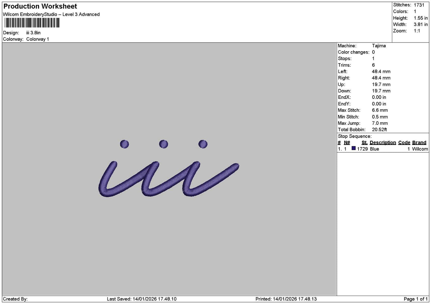 Iii Text Embroider File 6 sizes