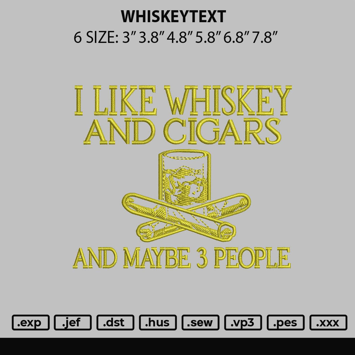 Whiskeytext Embroidery File 6 sizes