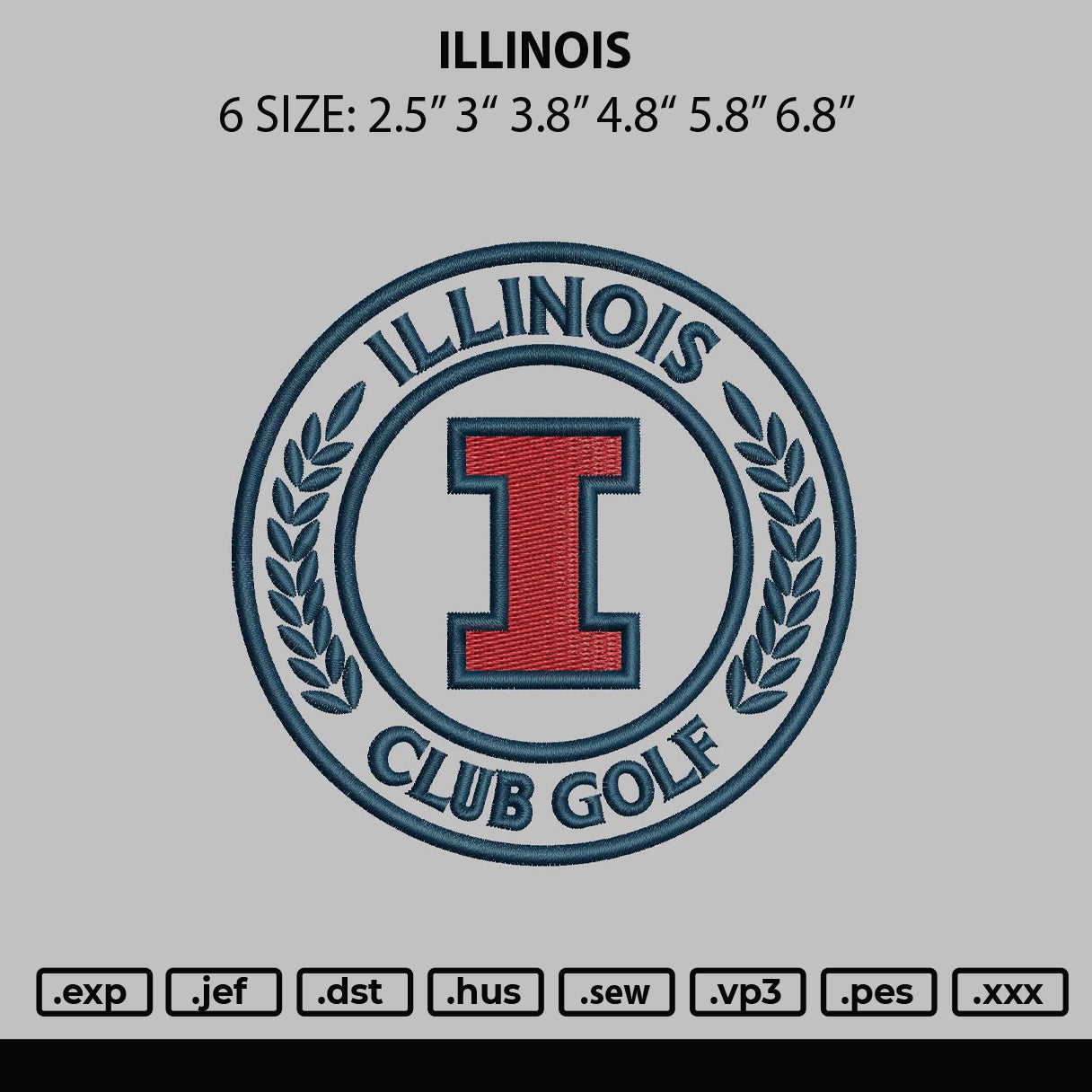 Illinois Golf Embroidery File 6 sizes