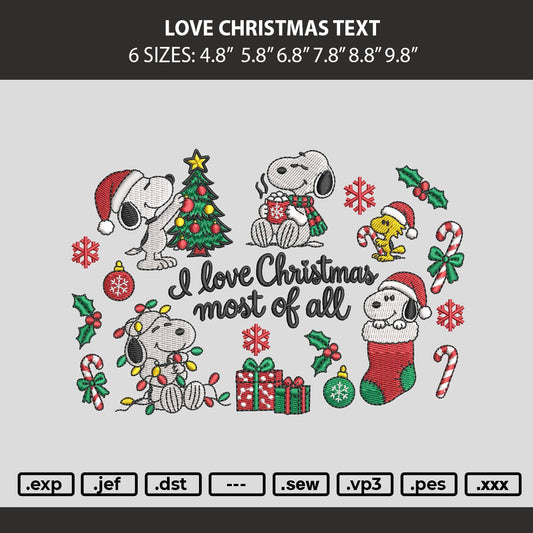Love Christmas Embroidery Machine Design File 6 sizes