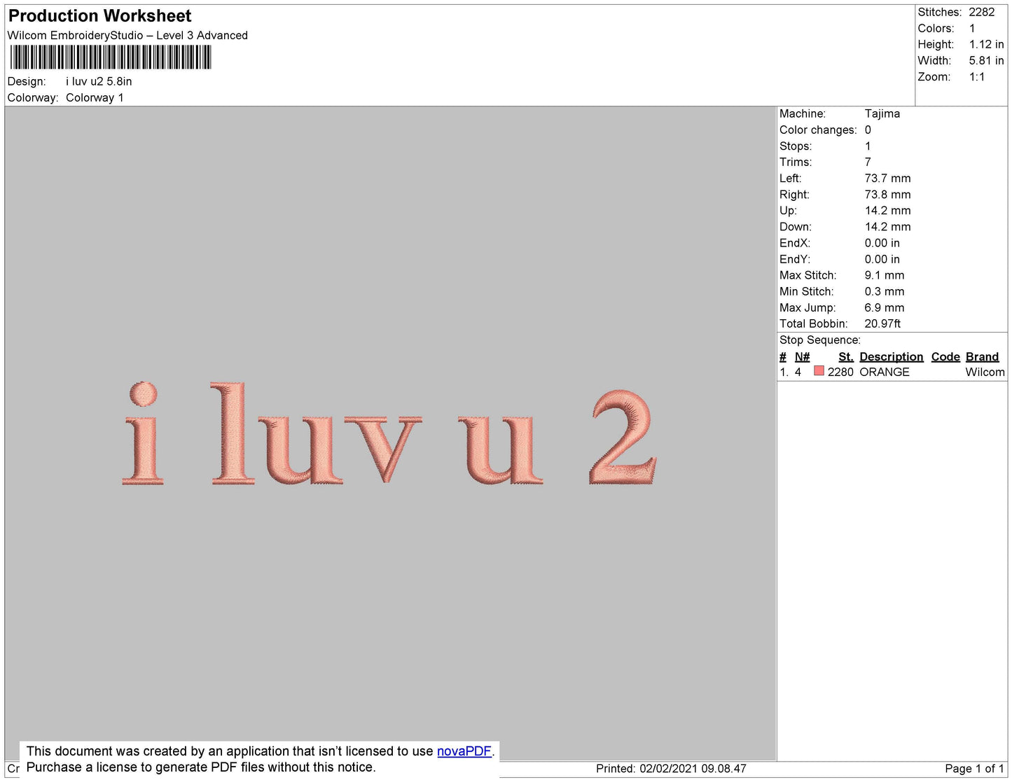 I Luv U 2 Text Embroidery File 4 size
