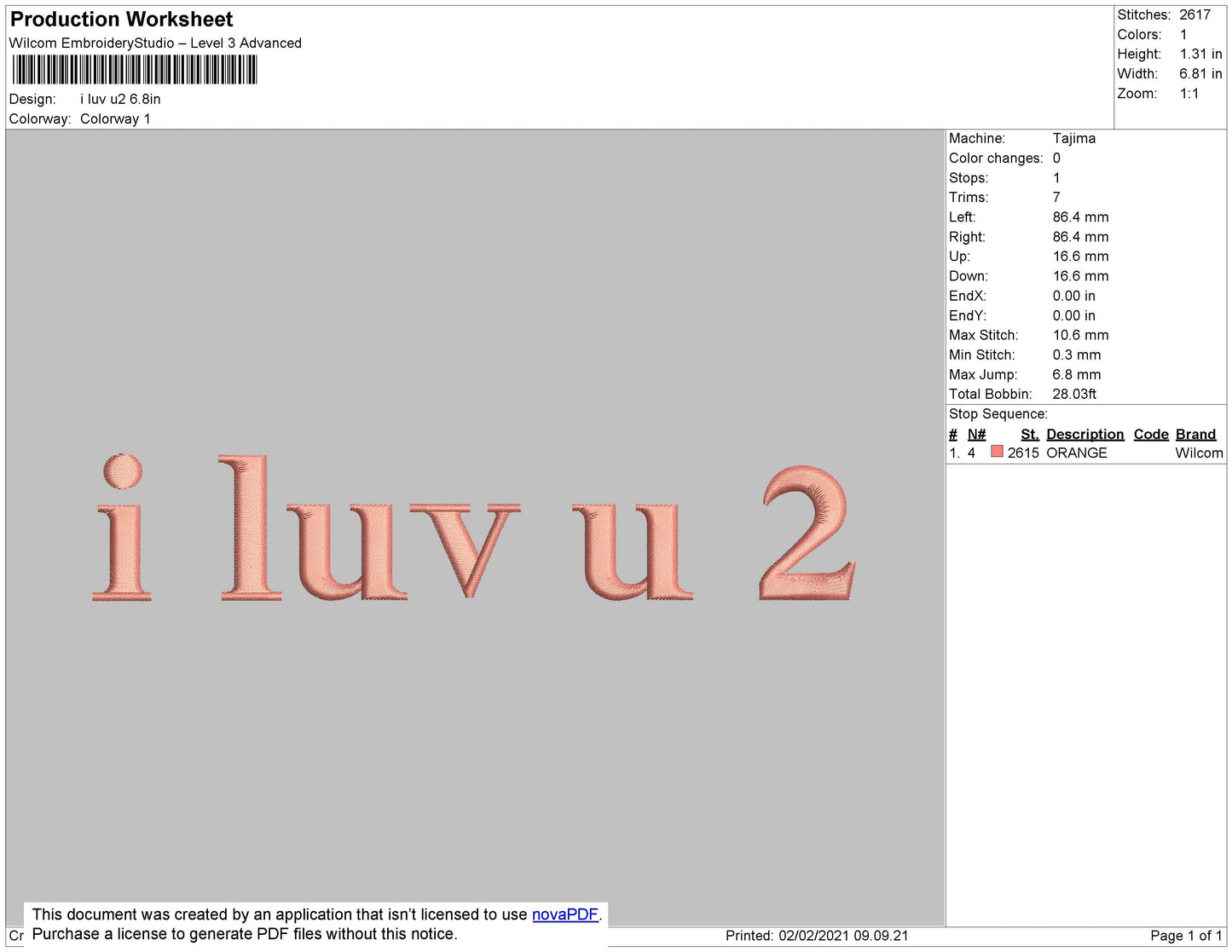 I Luv U 2 Text Embroidery File 4 size