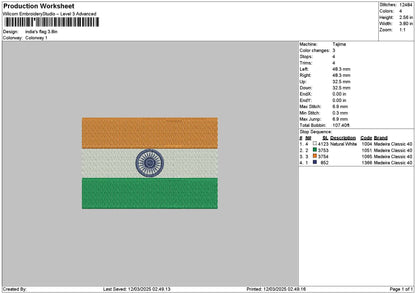 Indiaflag Embroidery File 6 sizes
