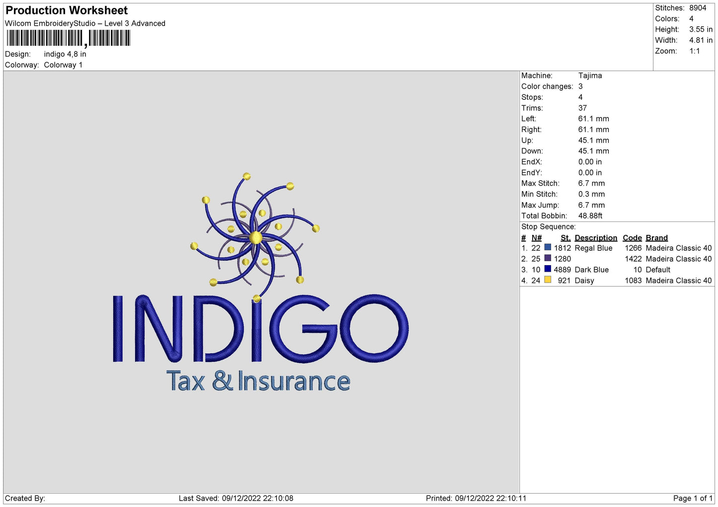 Indigo Embroidery File 6 sizes