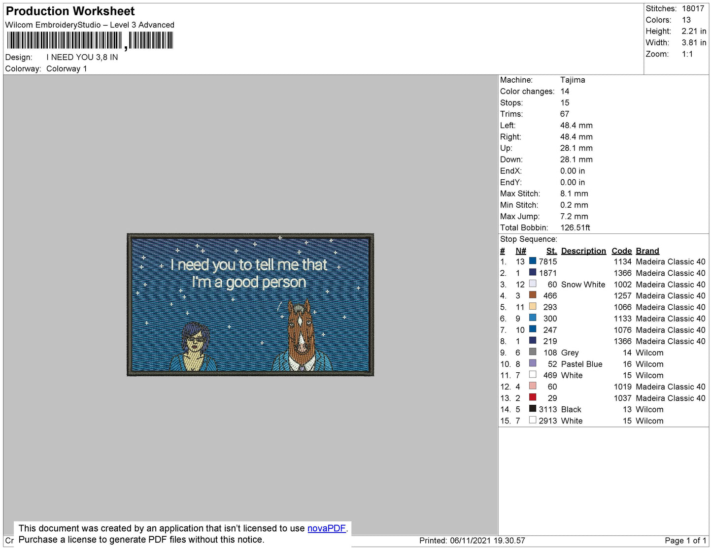 I Need You Embroidery File 4 size