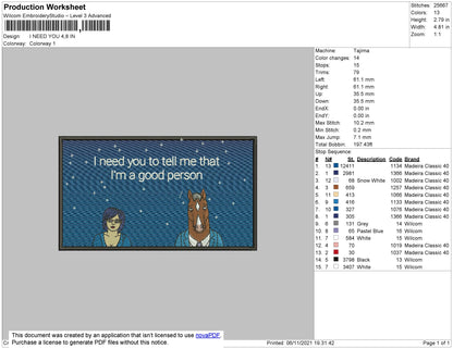 I Need You Embroidery File 4 size