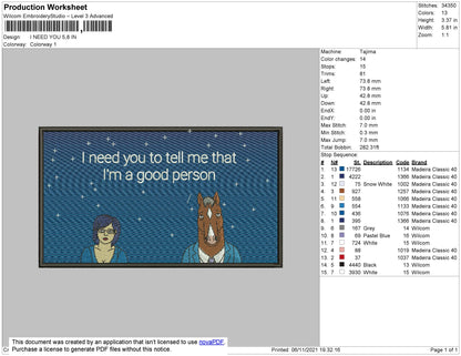 I Need You Embroidery File 4 size