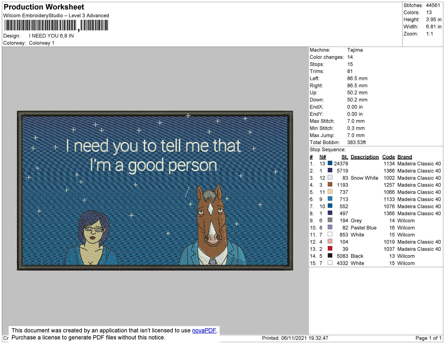 I Need You Embroidery File 4 size