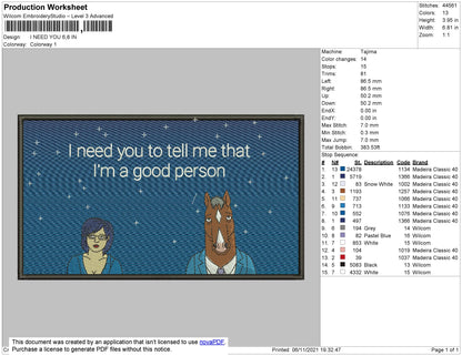 I Need You Embroidery File 4 size