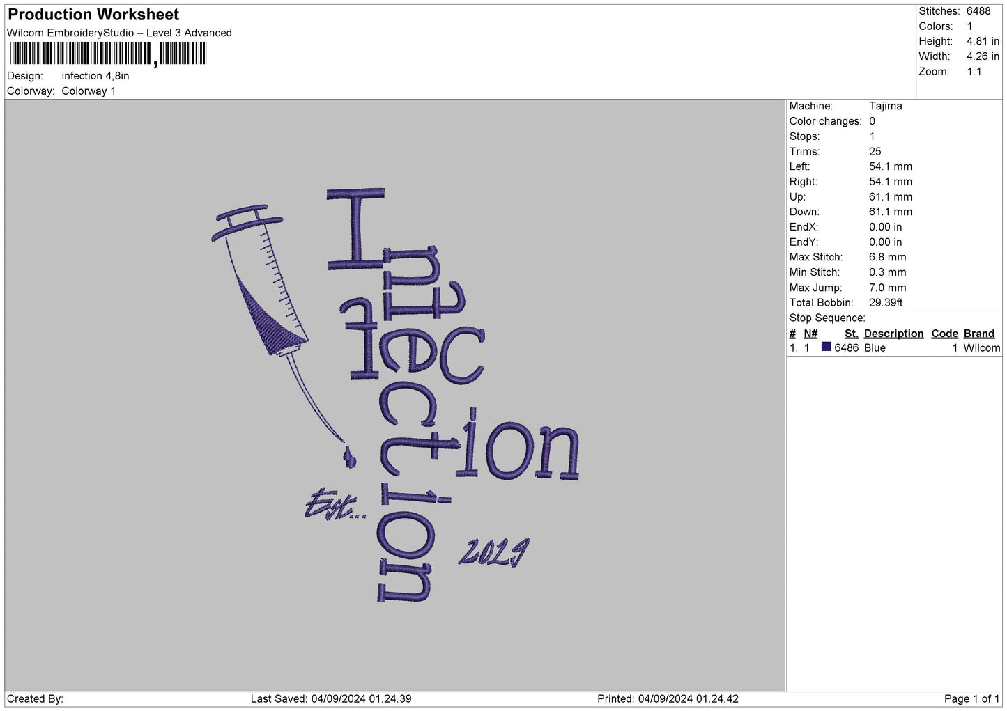 Infectiontext Embroidery File 6 sizes