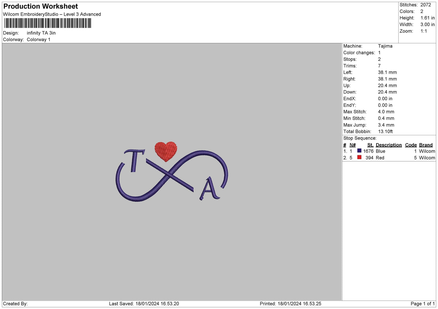 Infinity Ta Embroidery File 6 sizes