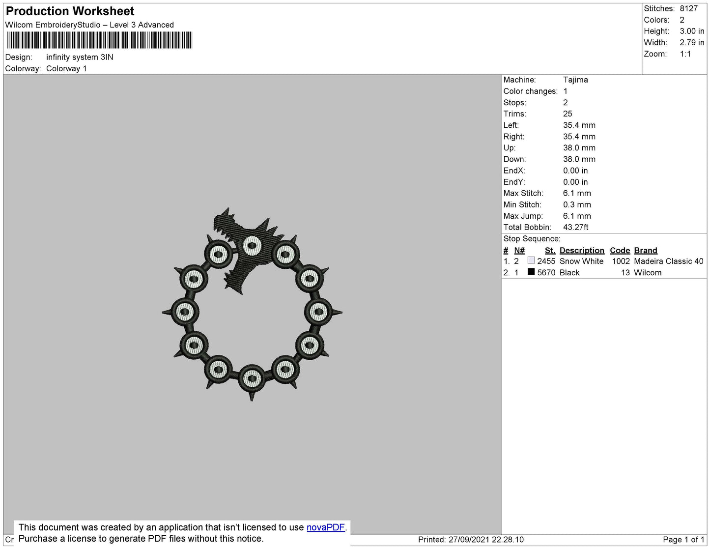 Infinity System Embroidery File 7 size