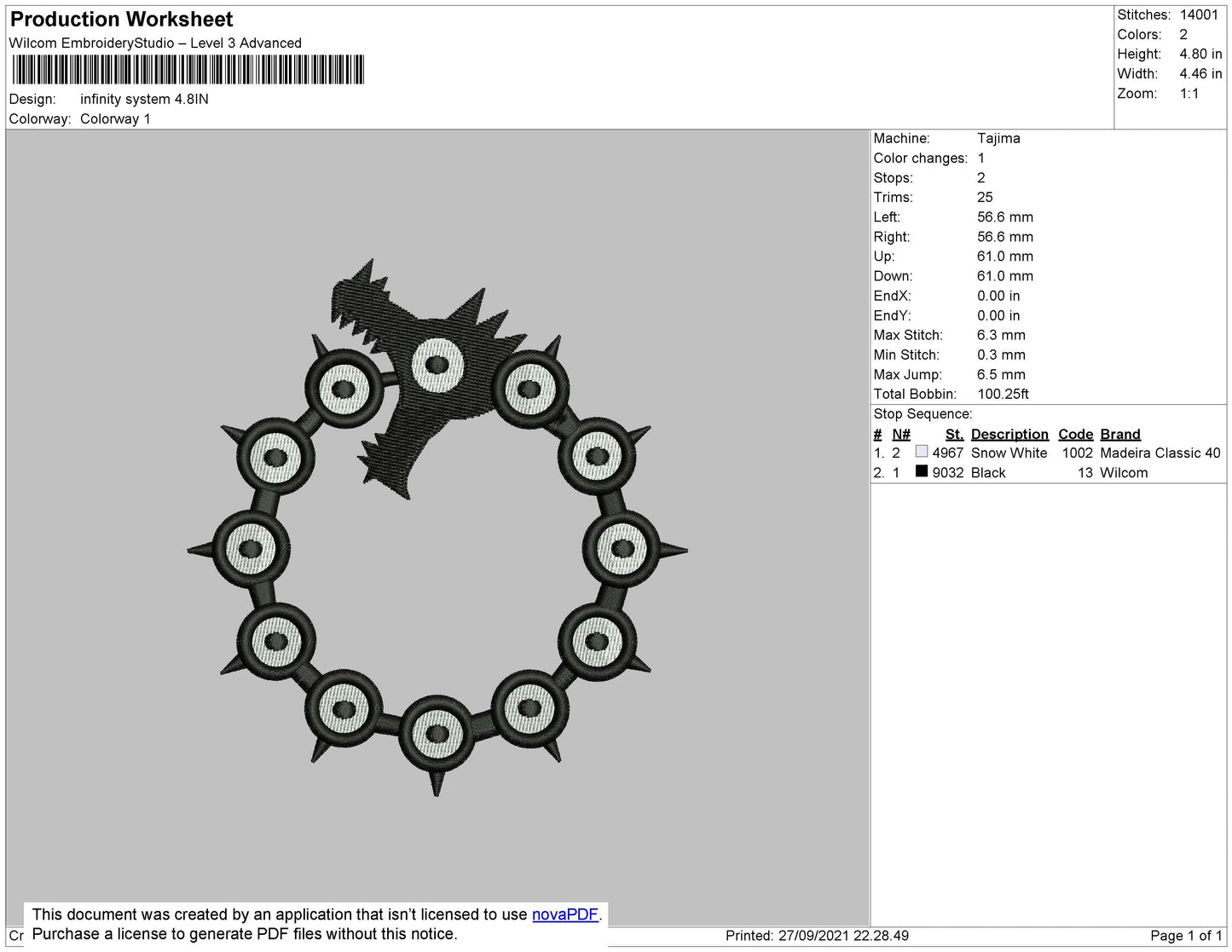 Infinity System Embroidery File 7 size