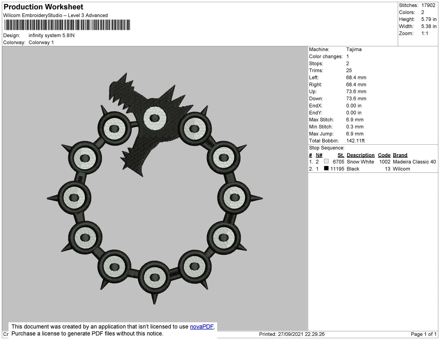 Infinity System Embroidery File 7 size