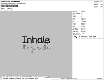 Starsmile Inhale Exhale Embroidery File 3 size 3 File