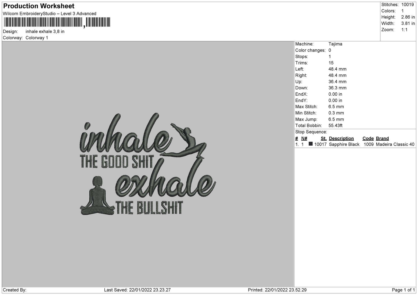Inhale Exhale Embroidery File 4 size