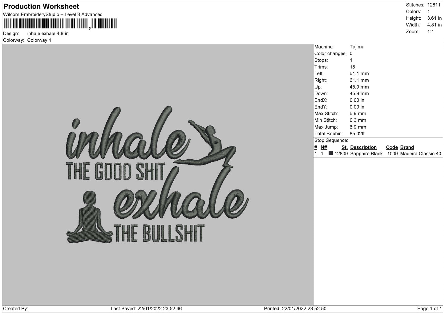 Inhale Exhale Embroidery File 4 size