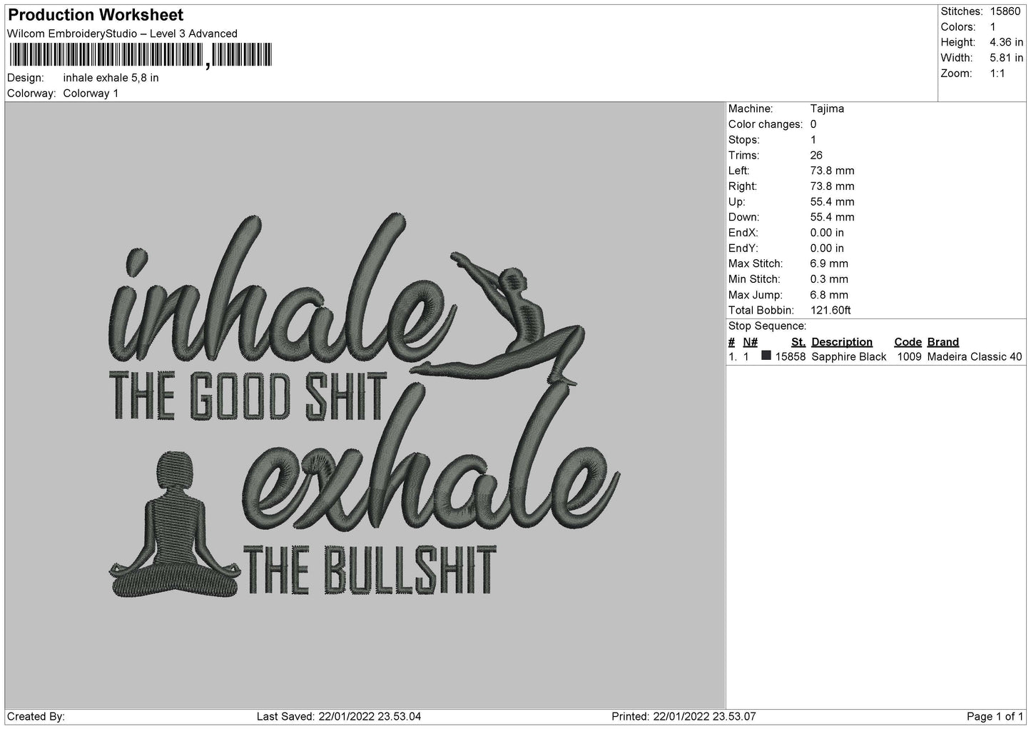 Inhale Exhale Embroidery File 4 size