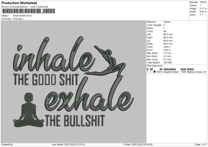 Inhale Exhale Embroidery File 4 size