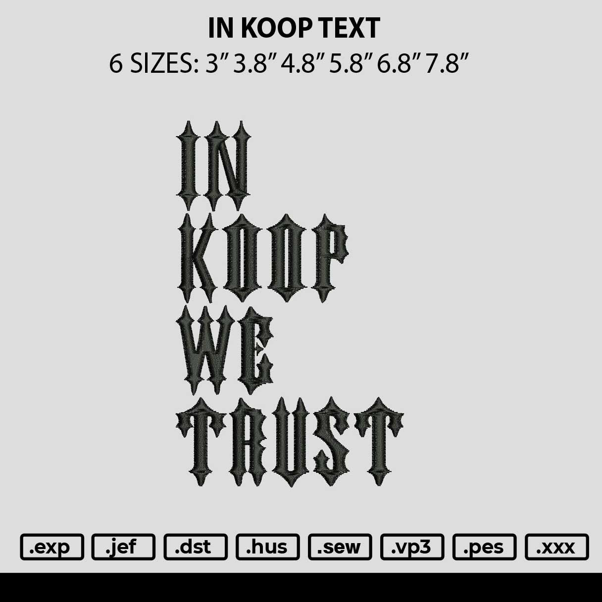 In Koop Text Embroidery File 6 sizes