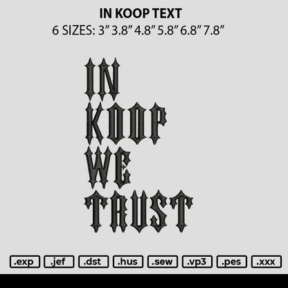 In Koop Text Embroidery File 6 sizes