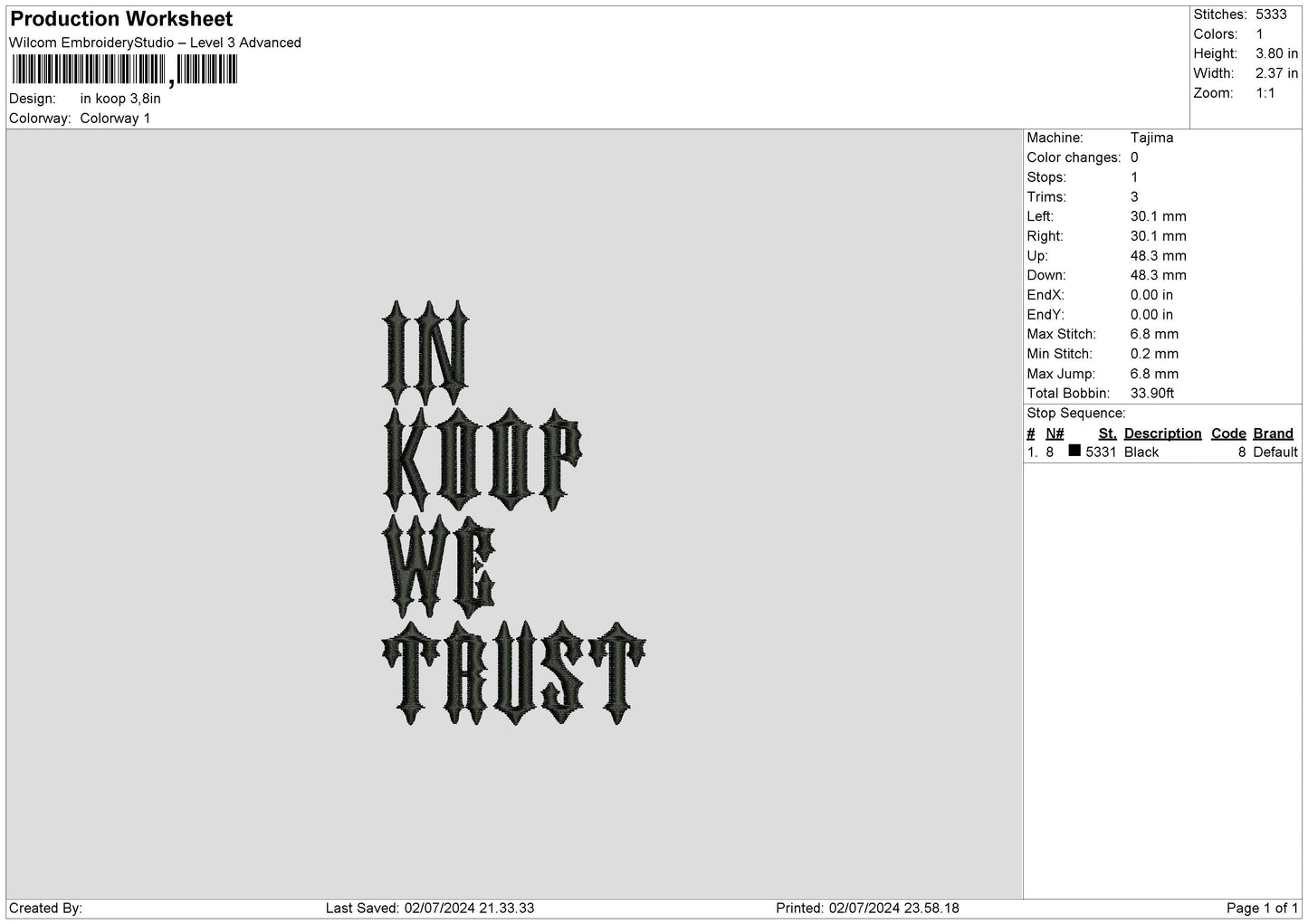In Koop Text Embroidery File 6 sizes