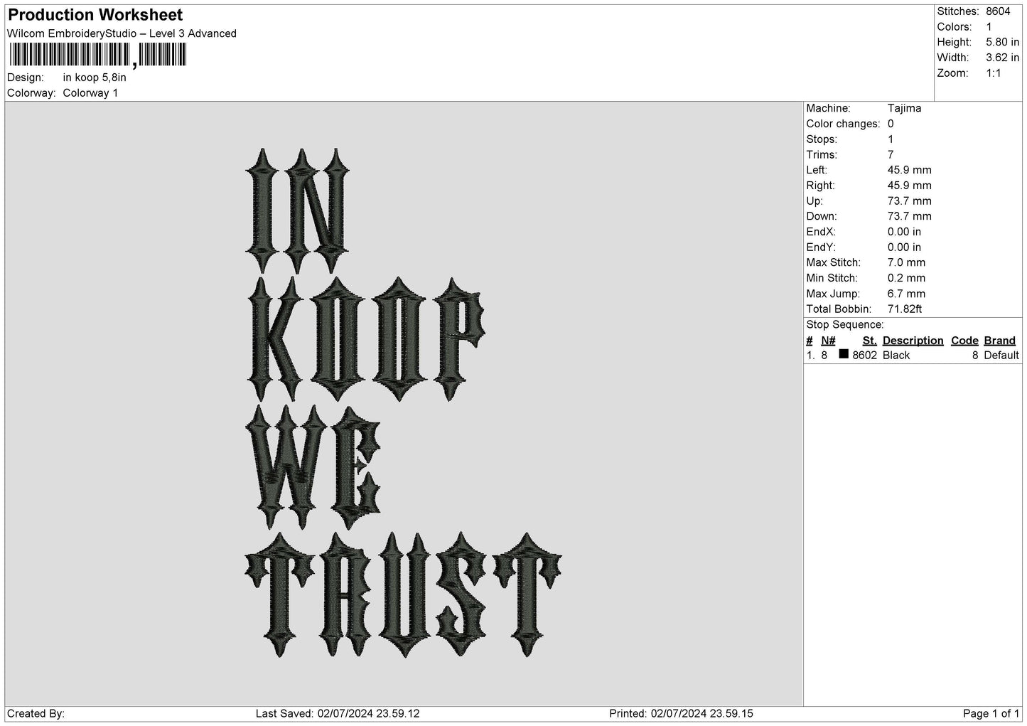 In Koop Text Embroidery File 6 sizes