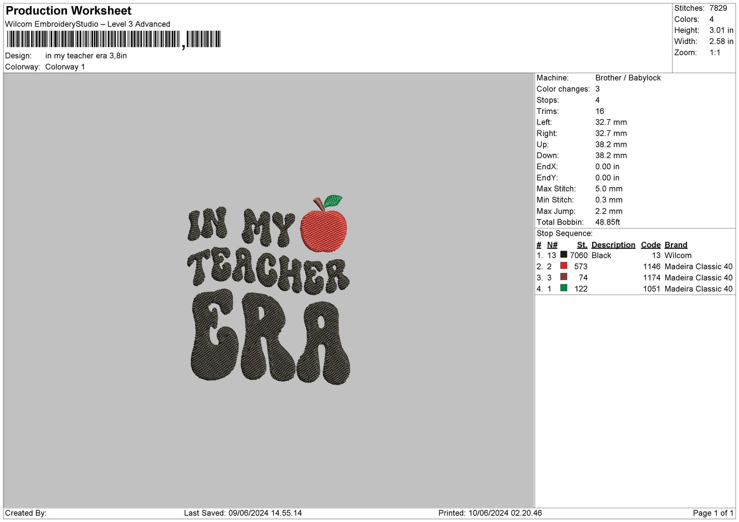 Teachertext Embroidery File 6 sizes