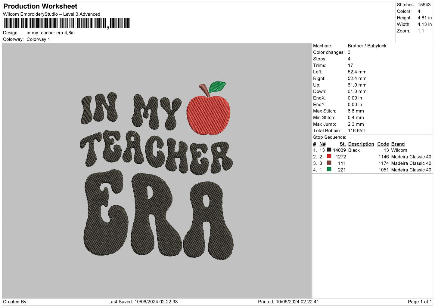 Teachertext Embroidery File 6 sizes