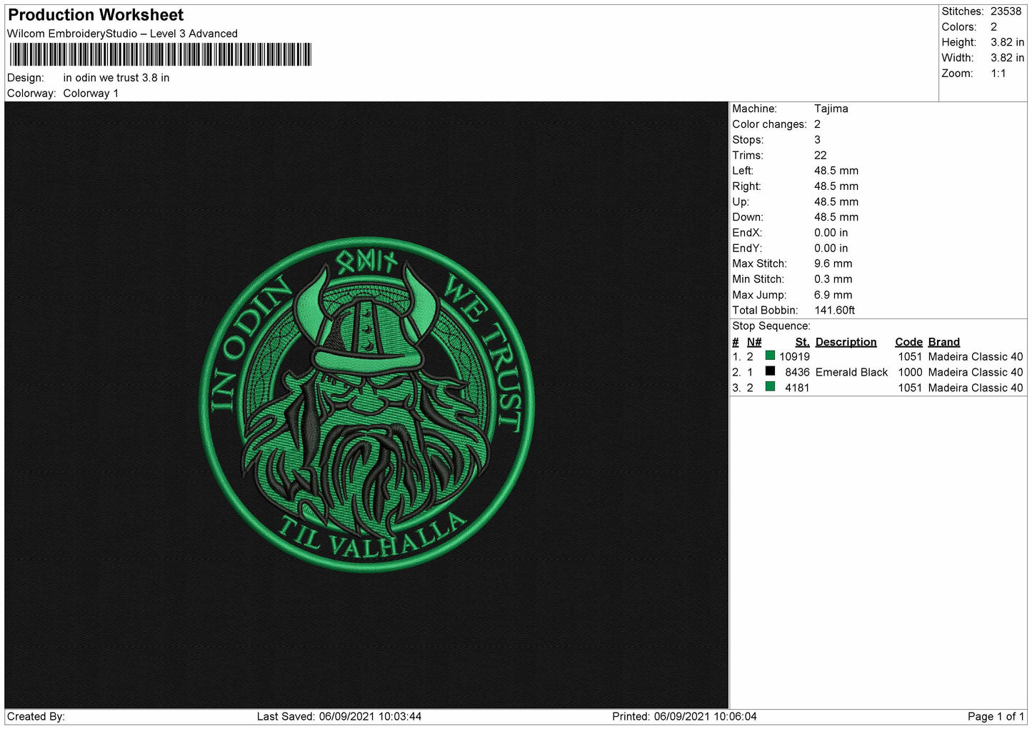 In Odin We Trust Embroidery File 4 Size