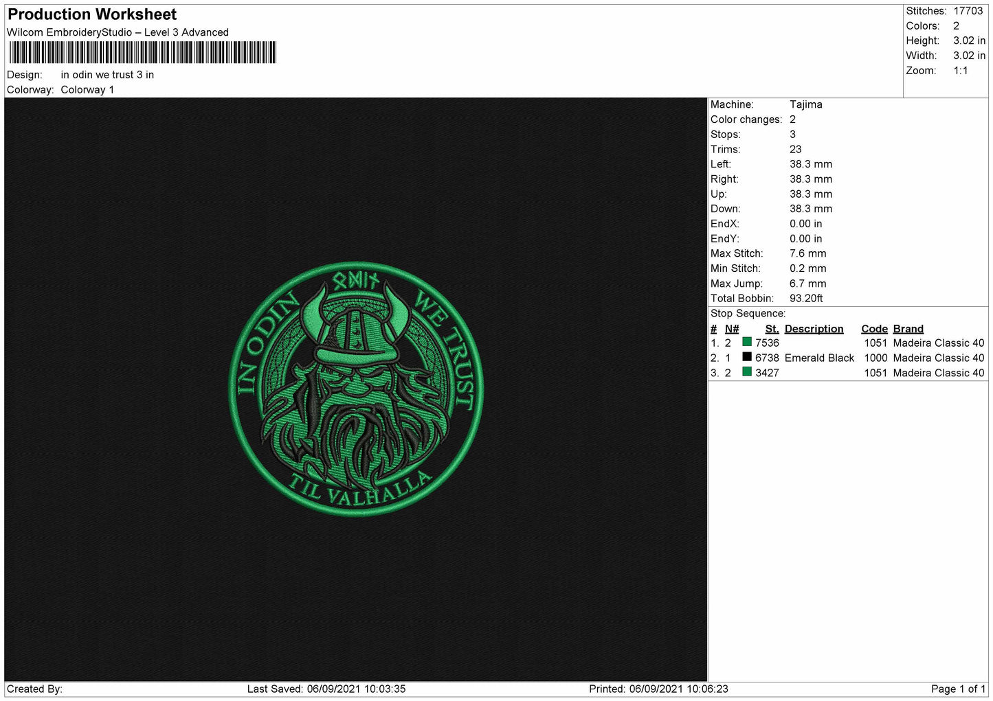 In Odin We Trust Embroidery File 4 Size