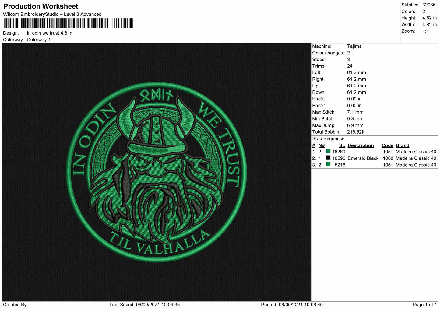 In Odin We Trust Embroidery File 4 Size