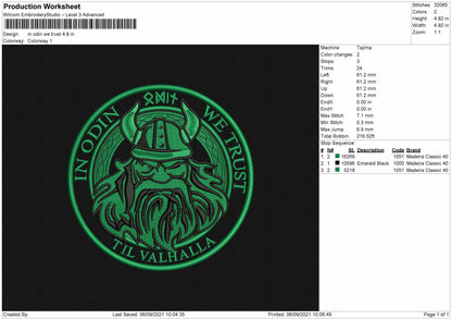 In Odin We Trust Embroidery File 4 Size