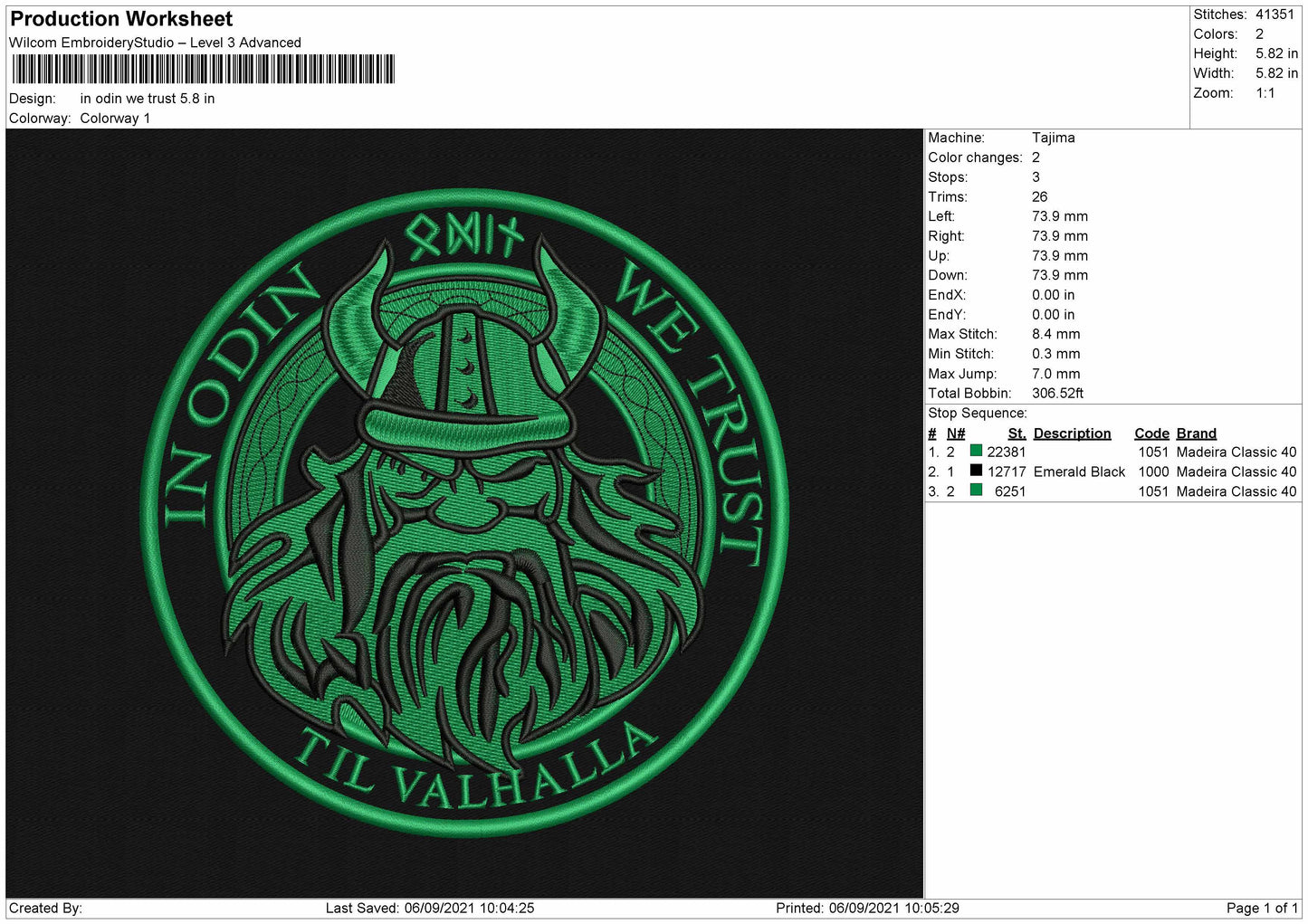 In Odin We Trust Embroidery File 4 Size