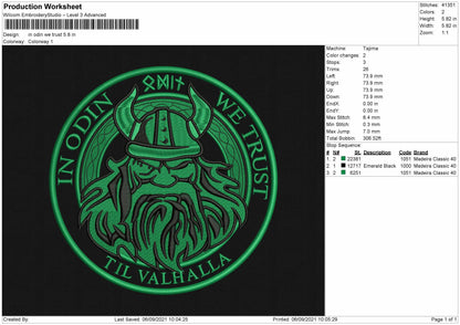 In Odin We Trust Embroidery File 4 Size