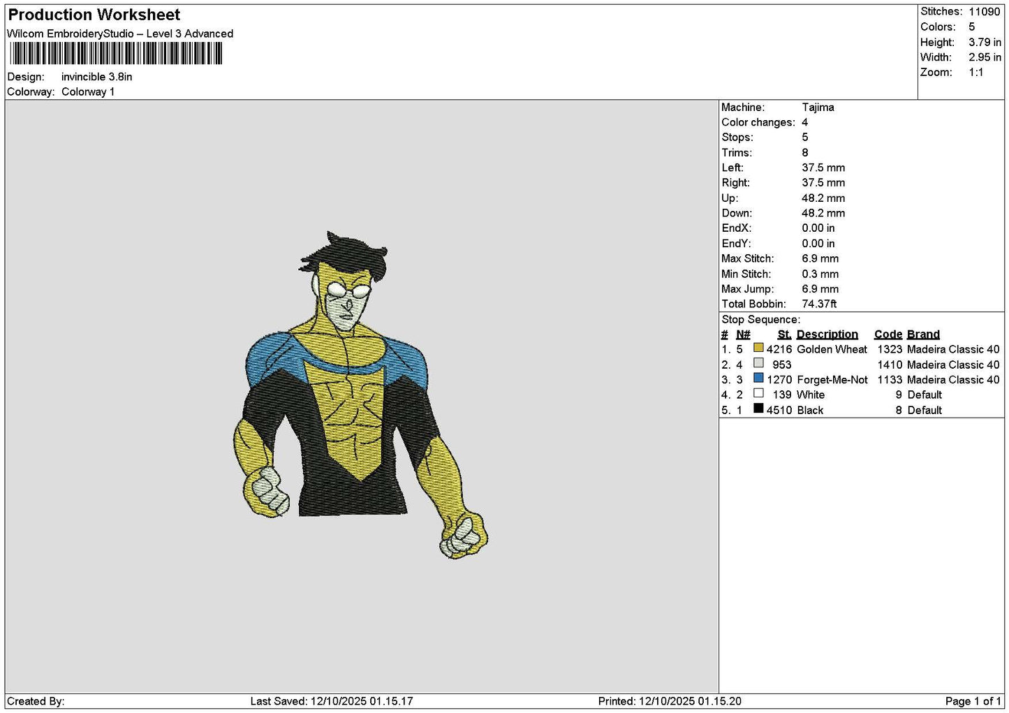 Hero 1210 Embroidery File 6 sizes