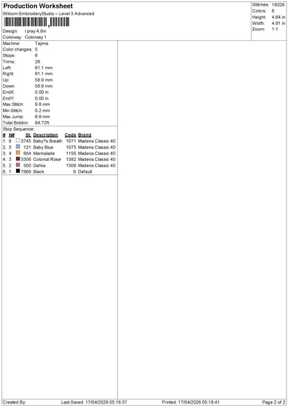Praytext 1704 Embroidery File 6 sizes