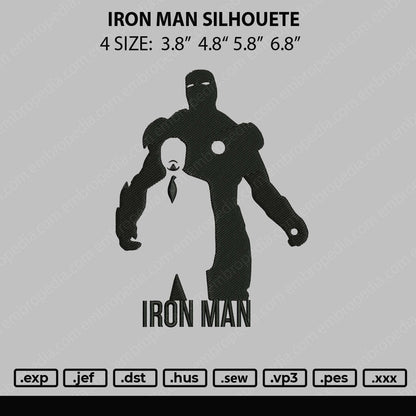 Iron Man Silhouette Embroidery File 4 size
