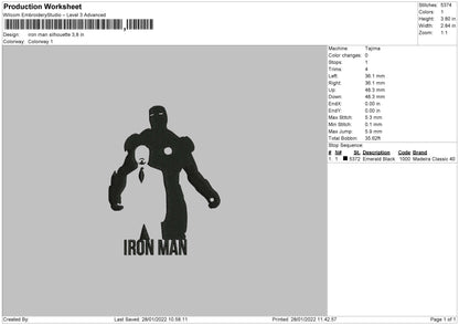 Iron Man Silhouette Embroidery File 4 size