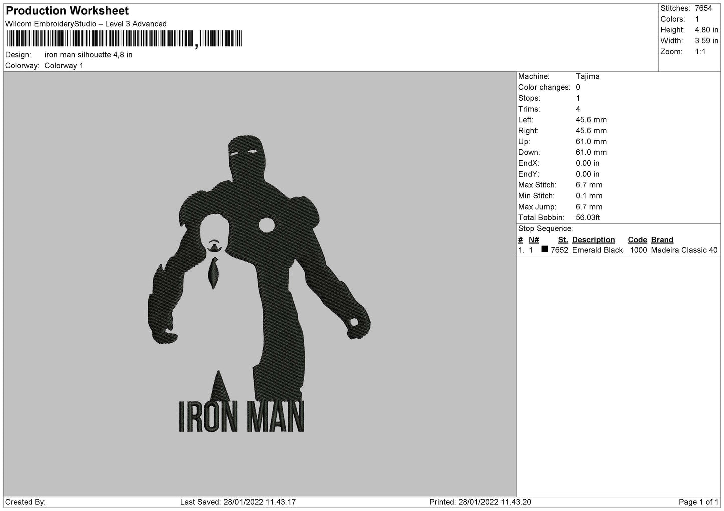 Iron Man Silhouette Embroidery File 4 size