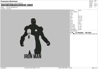 Iron Man Silhouette Embroidery File 4 size