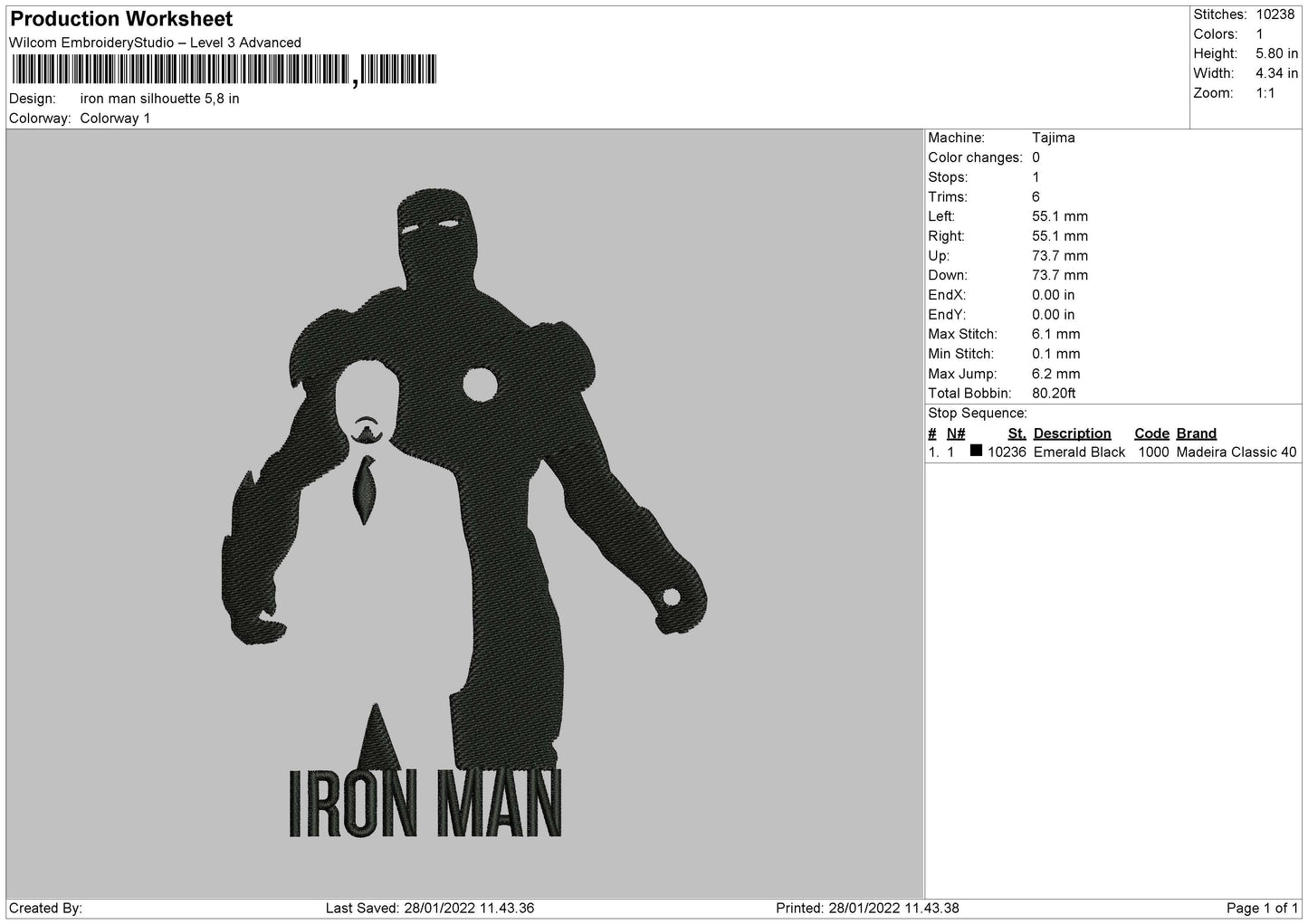 Iron Man Silhouette Embroidery File 4 size