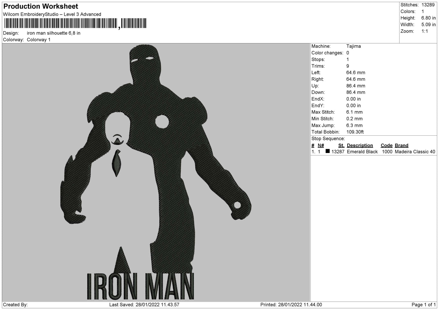 Iron Man Silhouette Embroidery File 4 size