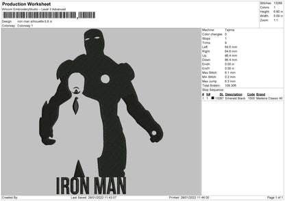 Iron Man Silhouette Embroidery File 4 size
